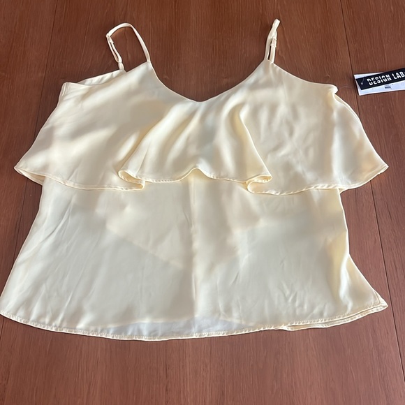 Design Lab Crepe Spaghetti Strap Cami, Ruffle Front & V-Back, Pale yellow, Sz S - Picture 6 of 13